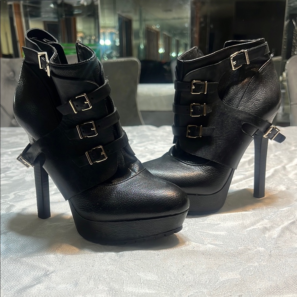 BCBG Black Buckle Ankle Boots